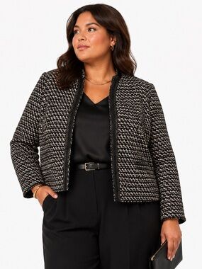 Talbots Plus Black White Gold Tweed Jacket 20W Chic Textured Blazer‎